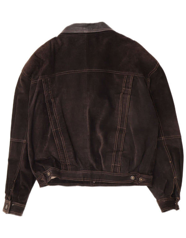 John F Gee Mens Bomber Oversized Leather Jacket IT 46 Small Brown Suede