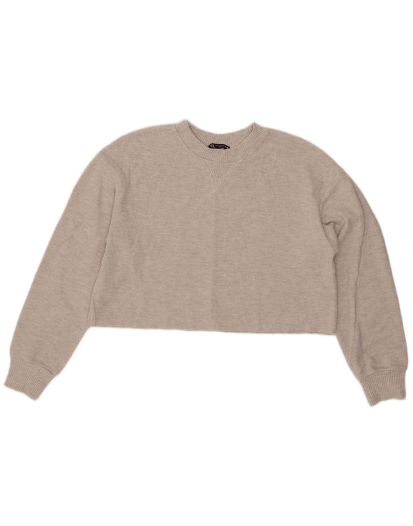 Женская укороченная блузка Zara UK 14, полиэстер среднего серого цвета