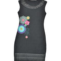 DESIGUAL Womens Graphic Sheath Dress UK 10 Small Black Floral | Vintage Desigual | Thrift | Second-Hand Desigual | Used Clothing | Messina Hembry 