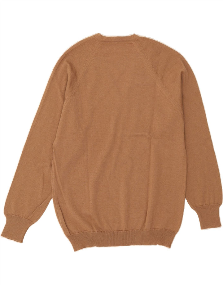 VINTAGE Mens V-Neck Jumper Sweater Medium Brown Acrylic Vintage Vintage and Second-Hand Vintage from Messina Hembry 