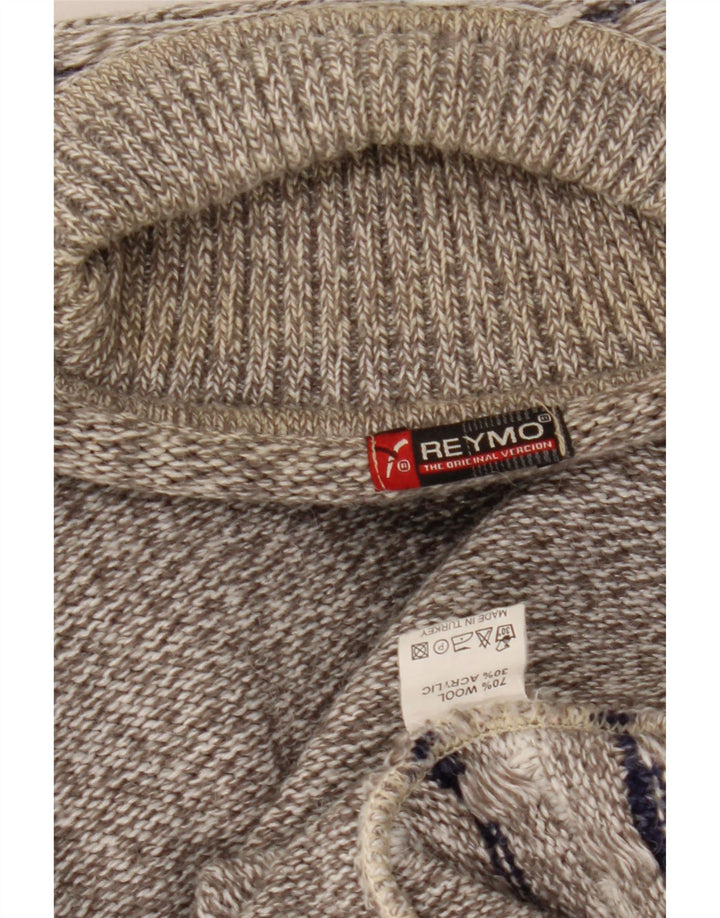 Винтажный мужской джемпер с высоким воротником, большой серый полосатый шерстяной свитер