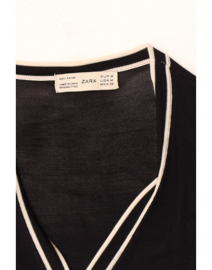 Женский кардиган Zara UK 12, средний черный вискоза с цветными блоками