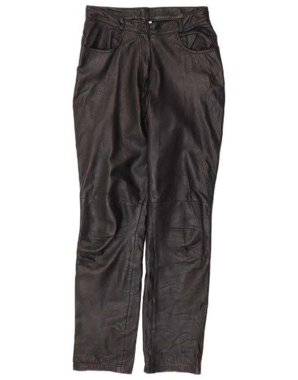 ВИНТАЖНЫЕ женские зауженные кожаные брюки UK 10, маленькие W28 L30, черные кожаные