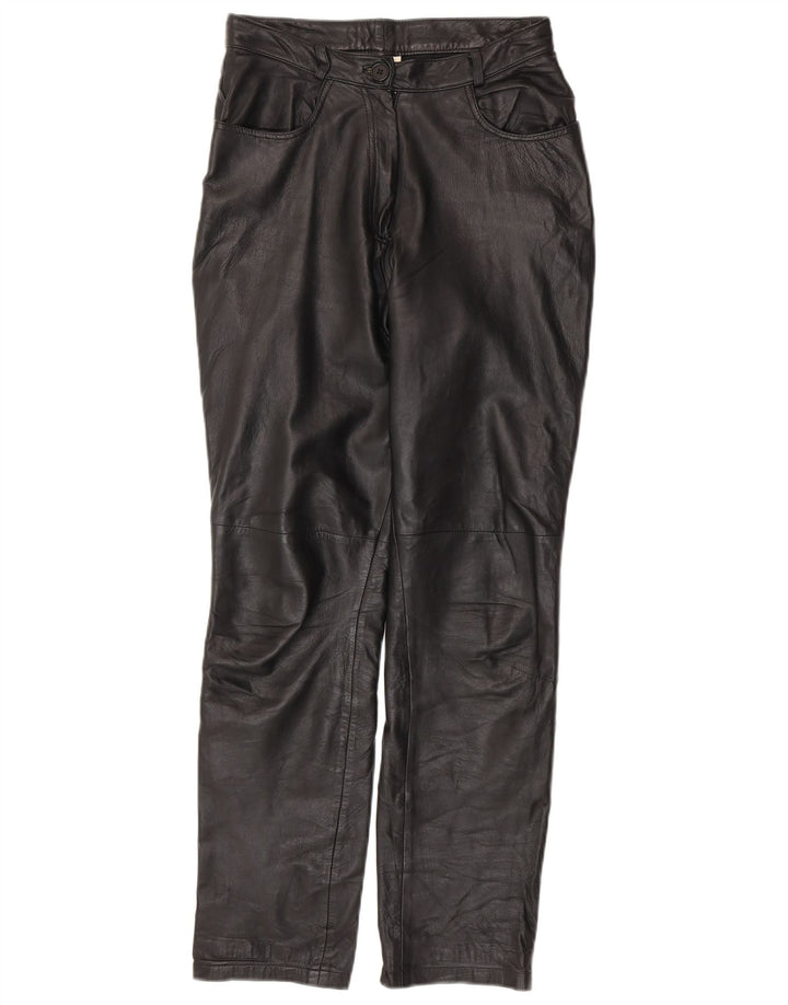 ВИНТАЖНЫЕ женские зауженные кожаные брюки UK 10, маленькие W28 L30, черные кожаные