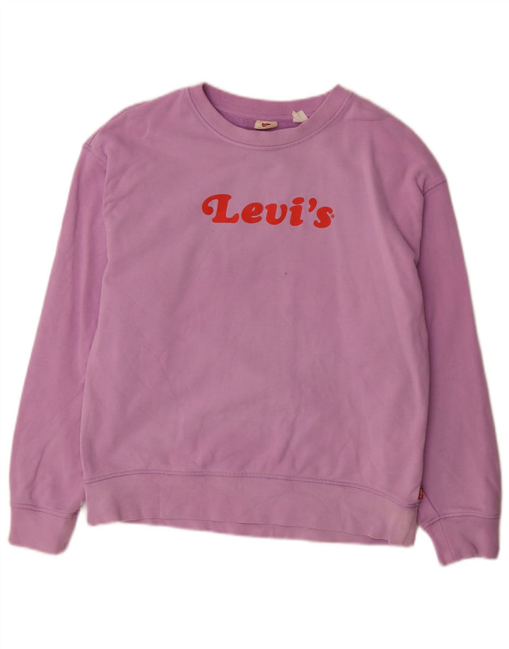 Женский джемпер оверсайз с рисунком Levi's, размер UK 10, маленький, фиолетовый, хлопок