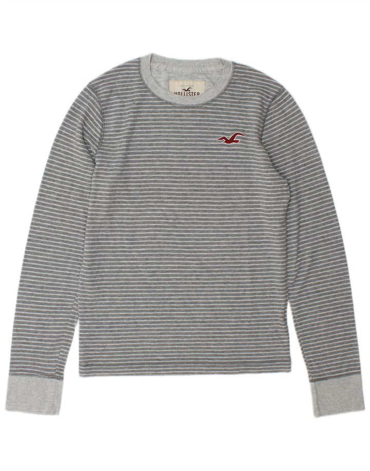 Мужской топ Hollister с длинным рукавом, маленький серый в полоску