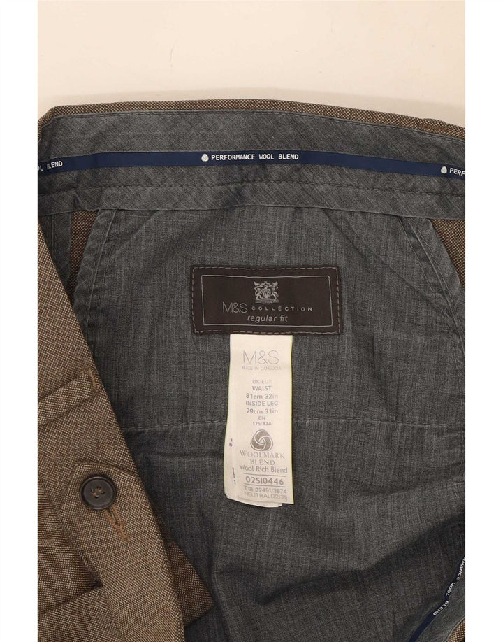 Мужские костюмные брюки классического кроя Marks & Spencer W32 L31 бежевые шерстяные
