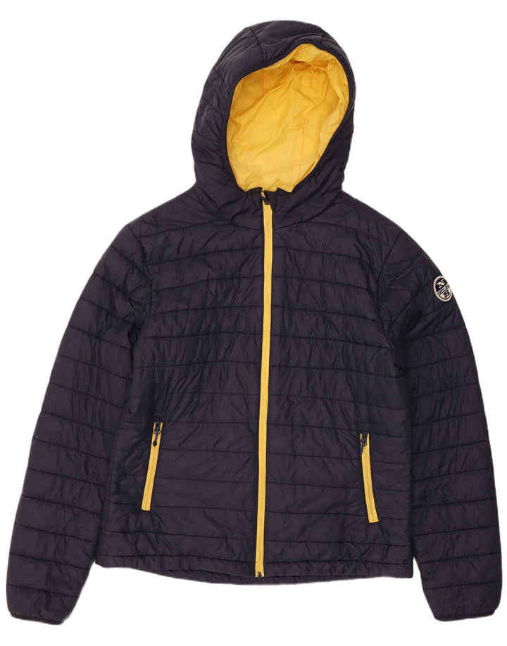 North Sails Mens Hooded Padded Jacket UK 38 Medium Navy Blue Polyamide