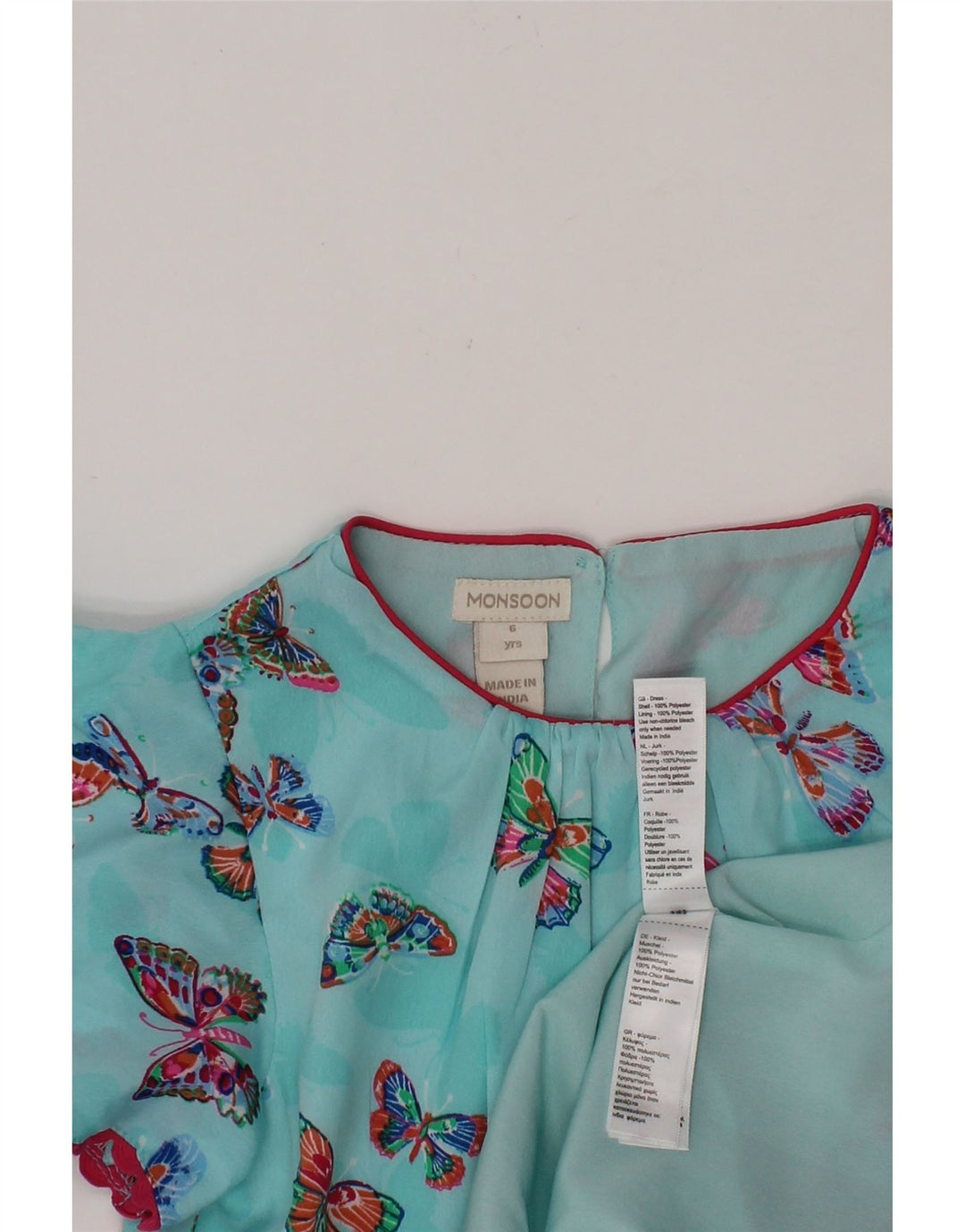 MONSOON Girls Tiered Dress 5-6 Years Blue Polyester Butterfly