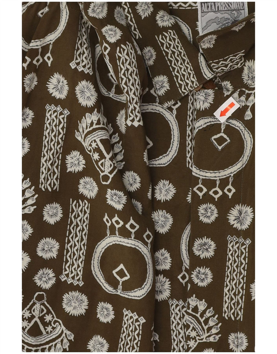 Винтажная мужская рубашка с коротким рукавом с абстрактным узором XL, хаки