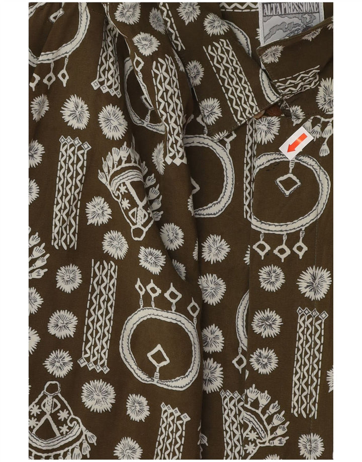 Винтажная мужская рубашка с коротким рукавом с абстрактным узором XL, хаки