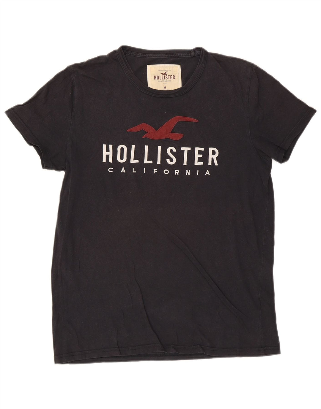 Мужская футболка с рисунком Hollister, топ среднего размера, темно-синий, хлопок