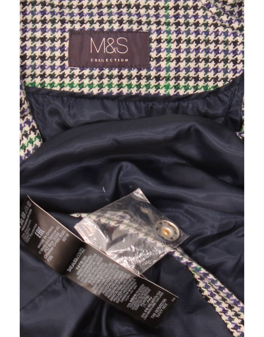 Женское пальто Marks & Spencer UK 22 3XL темно-синее с узором «гусиные лапки» из полиэстера