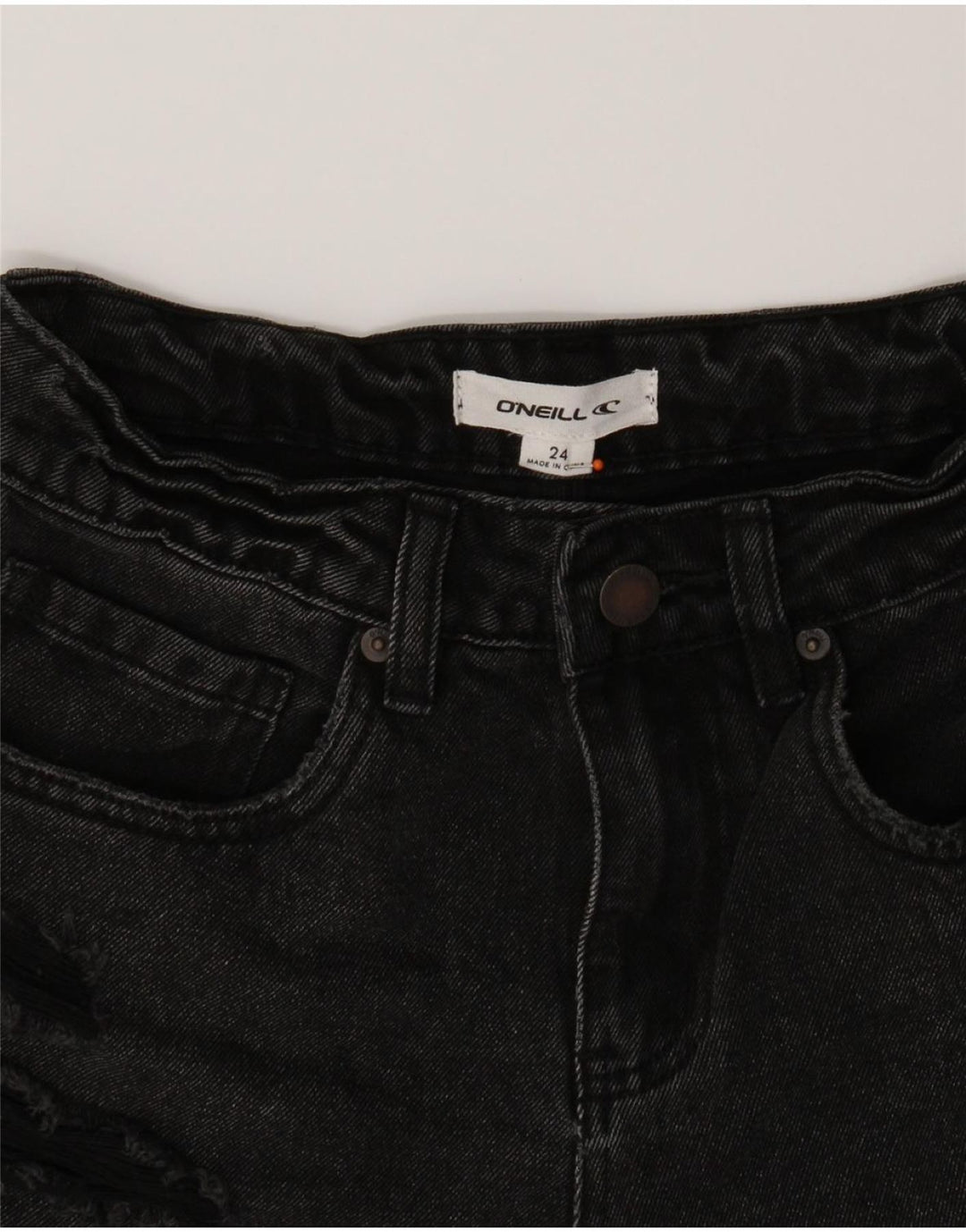 O'NEILL Womens Distressed Denim Shorts W24 XS Black Cotton Vintage O'Neill and Second-Hand O'Neill from Messina Hembry 