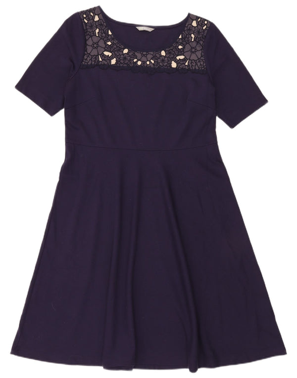 MARKS & SPENCER Womens A-Line Dress UK 14 Medium Navy Blue Floral