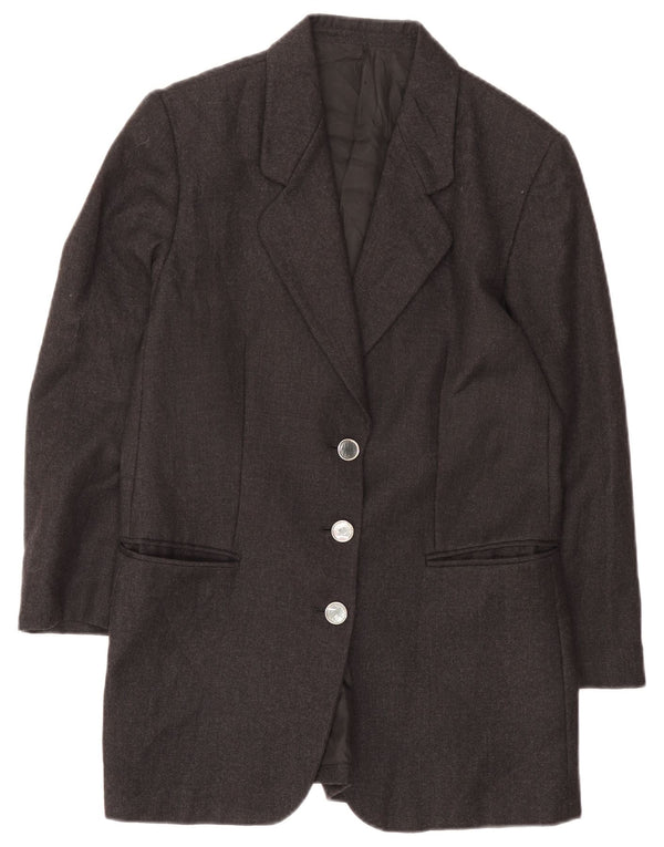 Винтажный женский удлиненный пиджак на 3 пуговицах, Великобритания, 14, средний серый цвет