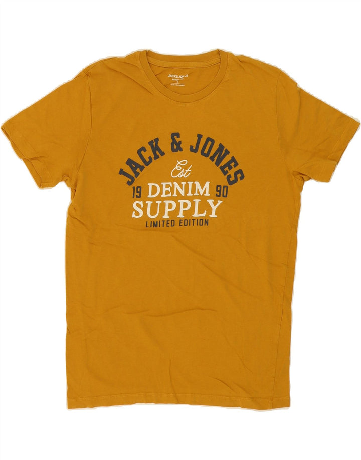 JACK & JONES Mens Graphic T-Shirt Top Small Orange Cotton Vintage Jack & Jones and Second-Hand Jack & Jones from Messina Hembry 