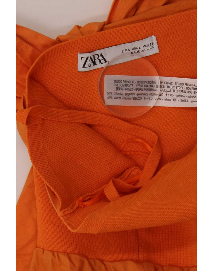 Женский укороченный топ на бретельках Zara UK 14, большой оранжевый полиамид