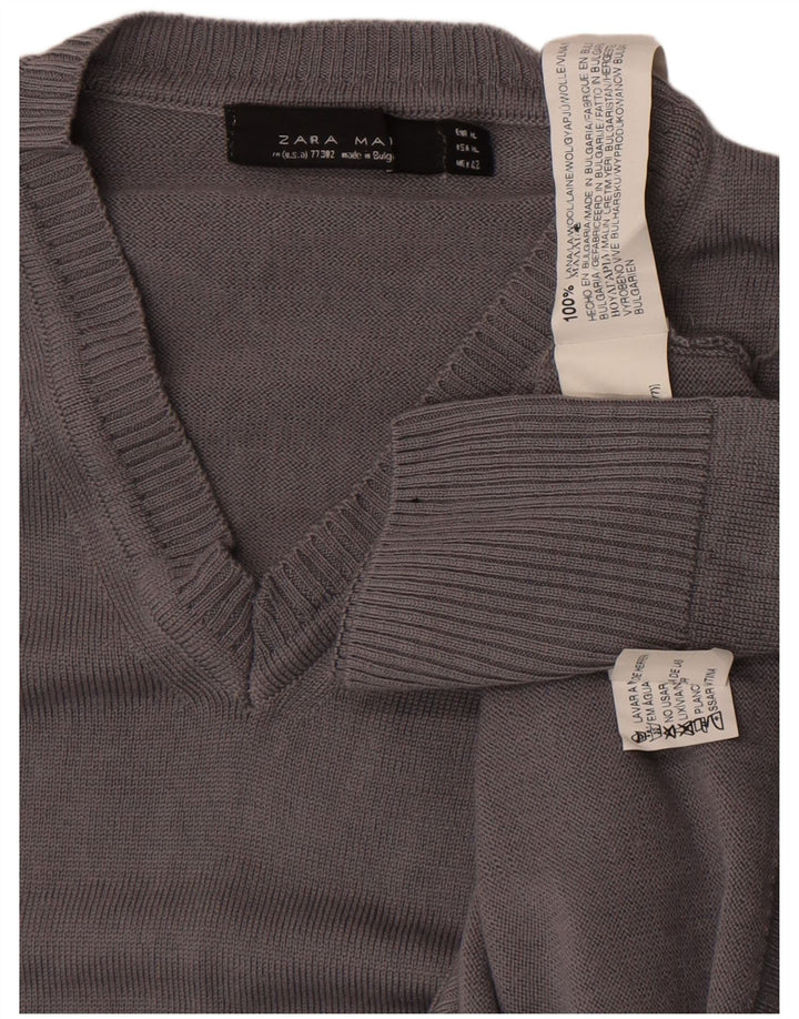 Мужской джемпер с v-образным вырезом Zara XL, серая шерсть