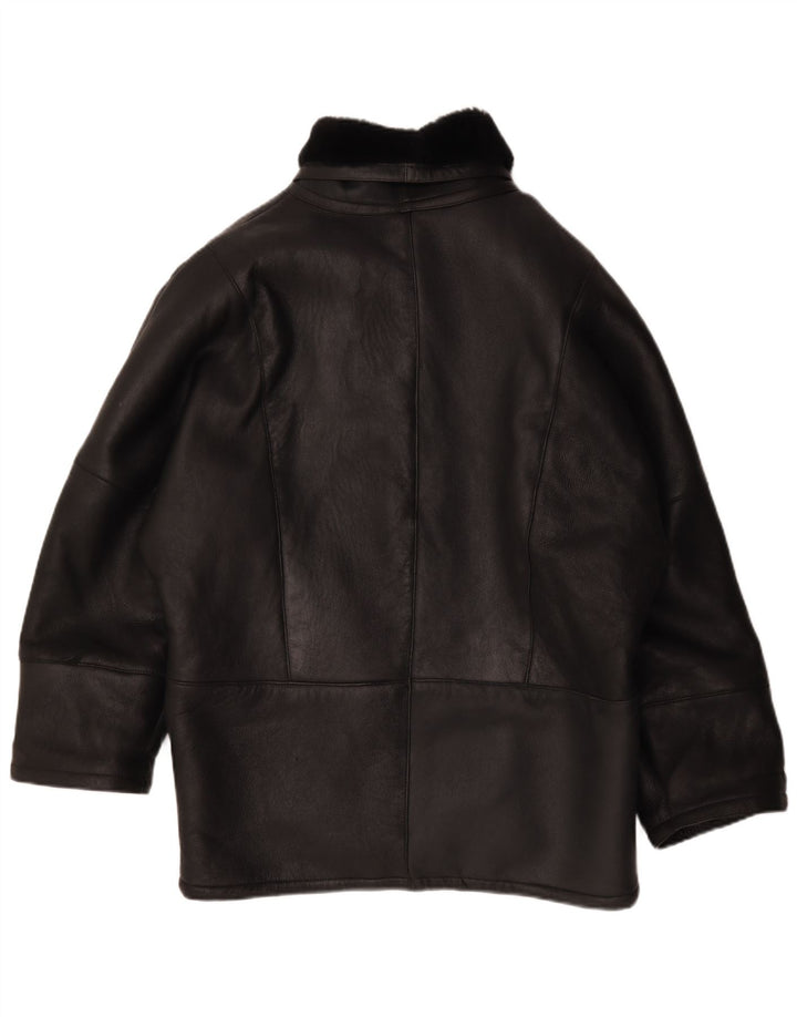 Винтажная женская дубленка оверсайз IT 44 Medium Black Leather Leather