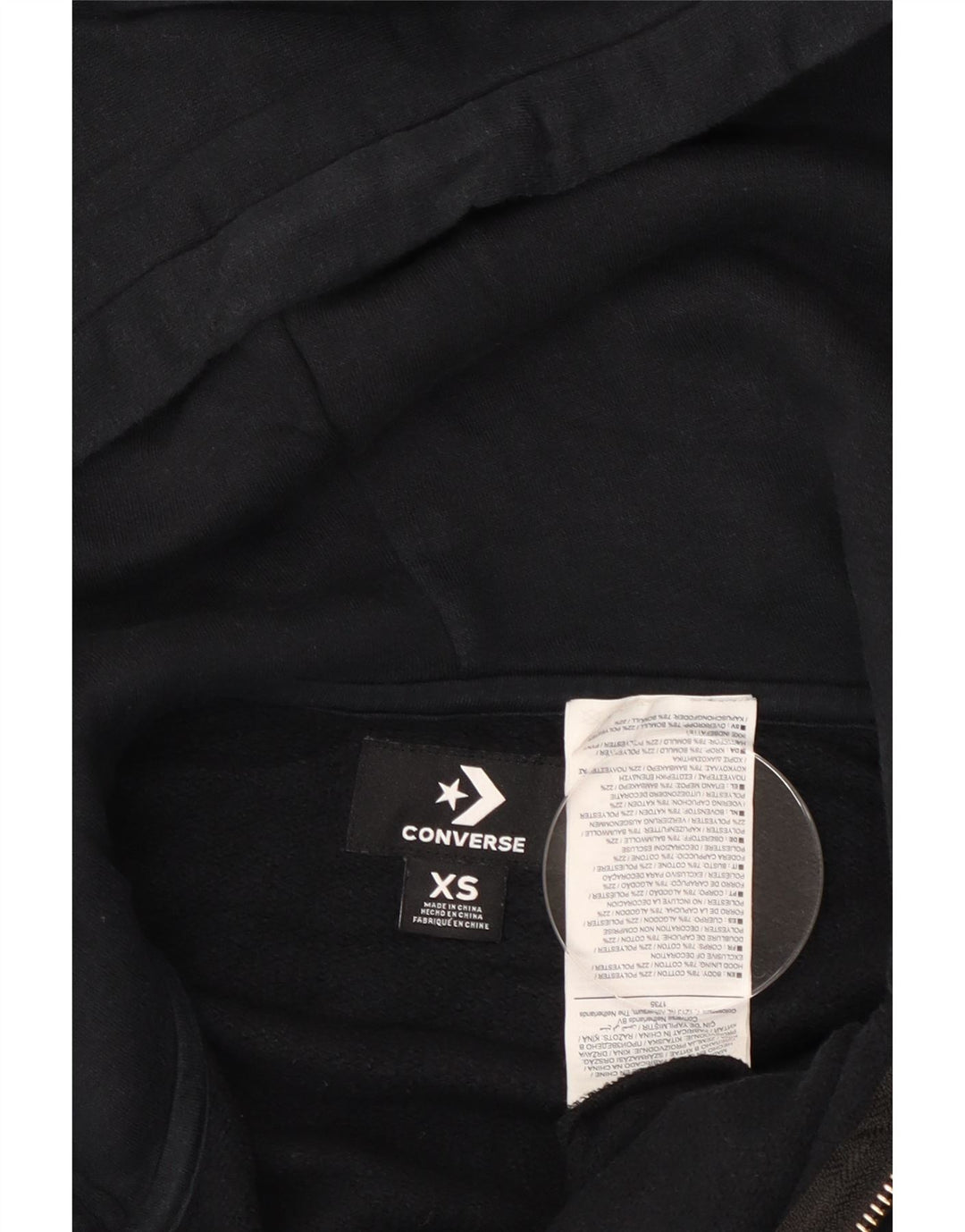 Женский свитер с капюшоном на молнии Converse UK 6 XS, черный хлопок