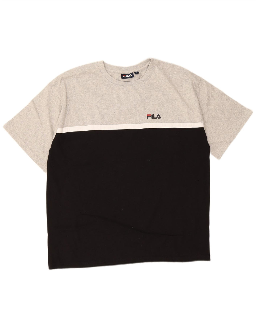 Мужская футболка Fila, топ среднего серого цвета, хлопок с цветными блоками