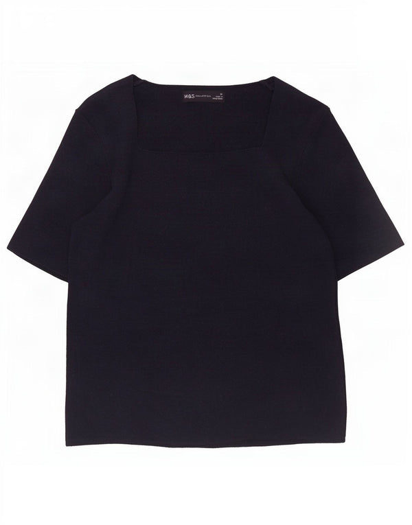 Marks & Spencer Womens Crop T-Shirt Top UK 10 Small Navy Blue Viscose