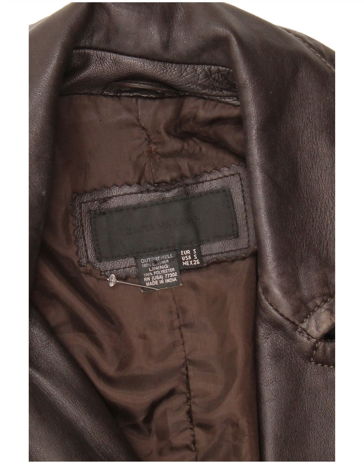 Женское кожаное пальто Zara UK 10, маленькое коричневое кожаное