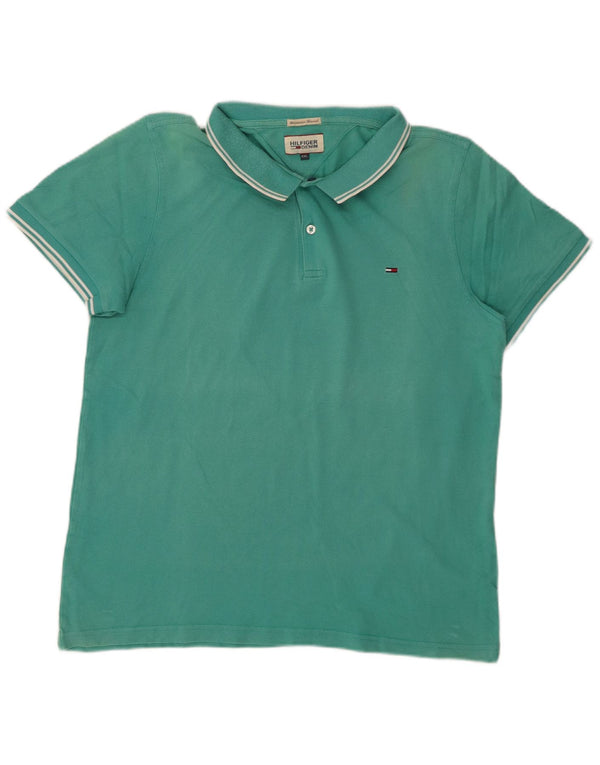 TOMMY HILFIGER Boys Polo Shirt 15-16 Years 2XL Turquoise Cotton