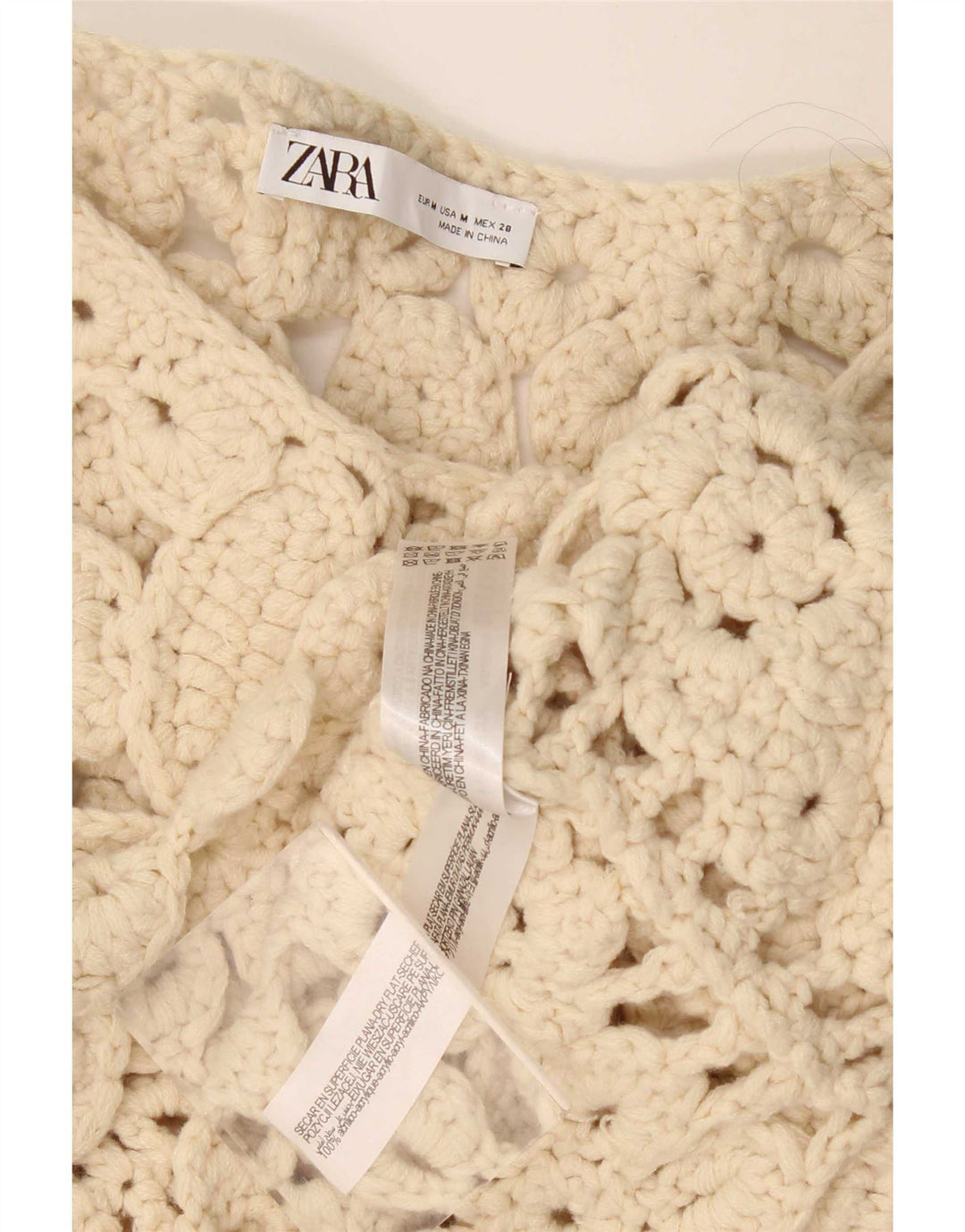 Женская блузка оверсайз с рукавом 3/4 Zara, связанная крючком, Великобритания 14, средний бежевый