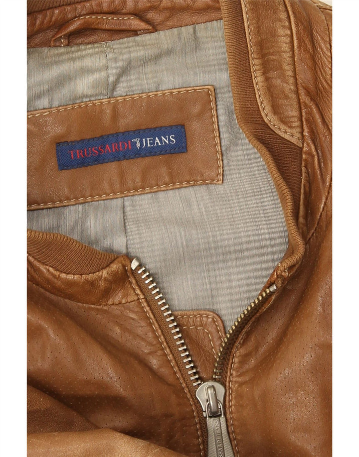 Мужская кожаная куртка Trussardi Jeans UK 38 средний коричневый кожаный