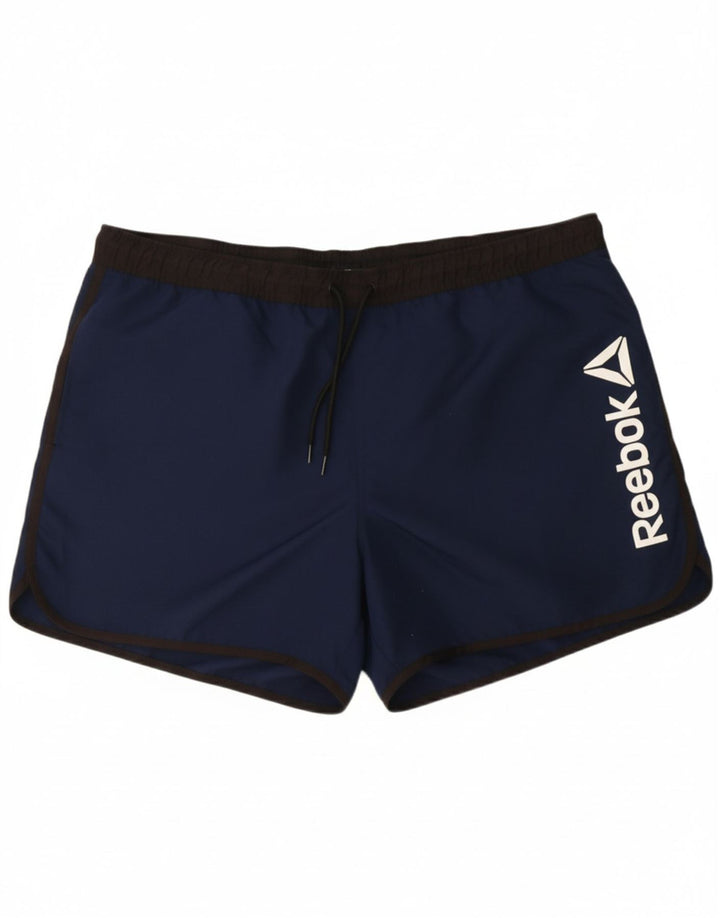 REEBOK Mens Graphic Swimming Shorts XL Navy Blue Polyester