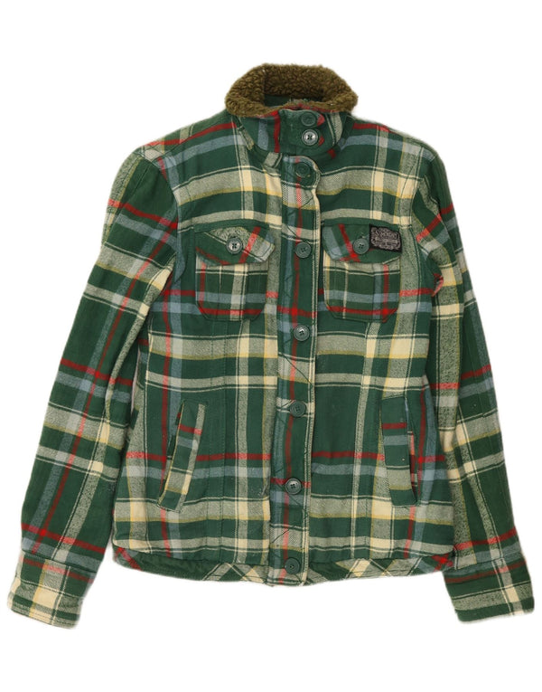 SUPERDRY Womens Utility Jacket UK 12 Medium Green Check Cotton