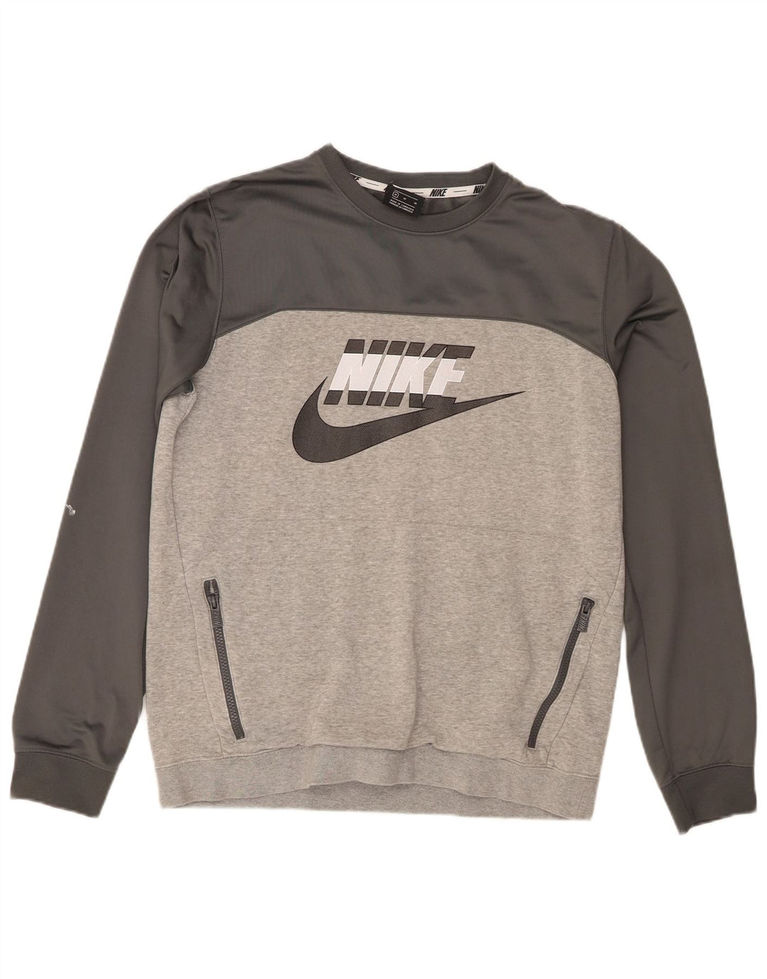 Мужской свитшот с рисунком Nike, хлопковый джемпер среднего серого цвета с цветными блоками