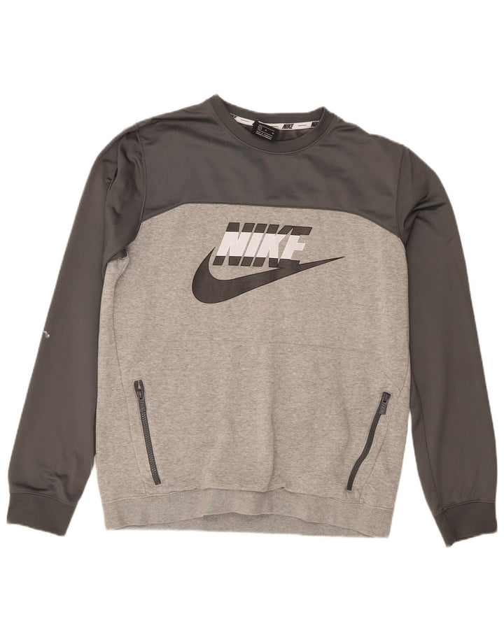 Мужской свитшот с рисунком Nike, хлопковый джемпер среднего серого цвета с цветными блоками