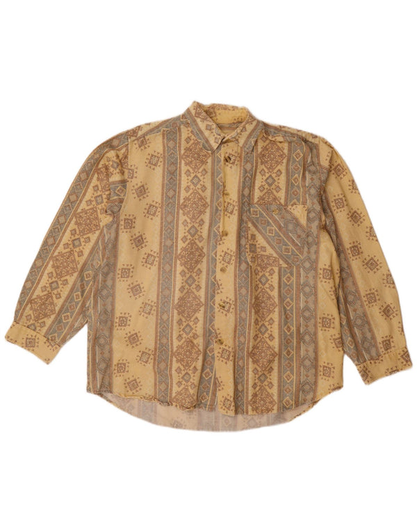 Мужская рубашка VINTAGE, размер 15 1/2 16 39/40, средний размер, бежевый хлопок с геометрическим рисунком