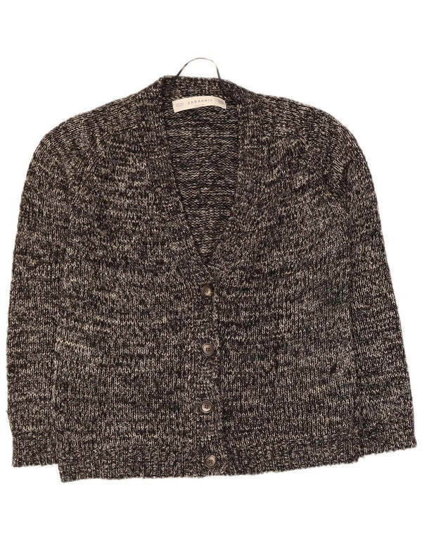 Женский кардиган Zara UK 14, средний черный хлопок с крапинками
