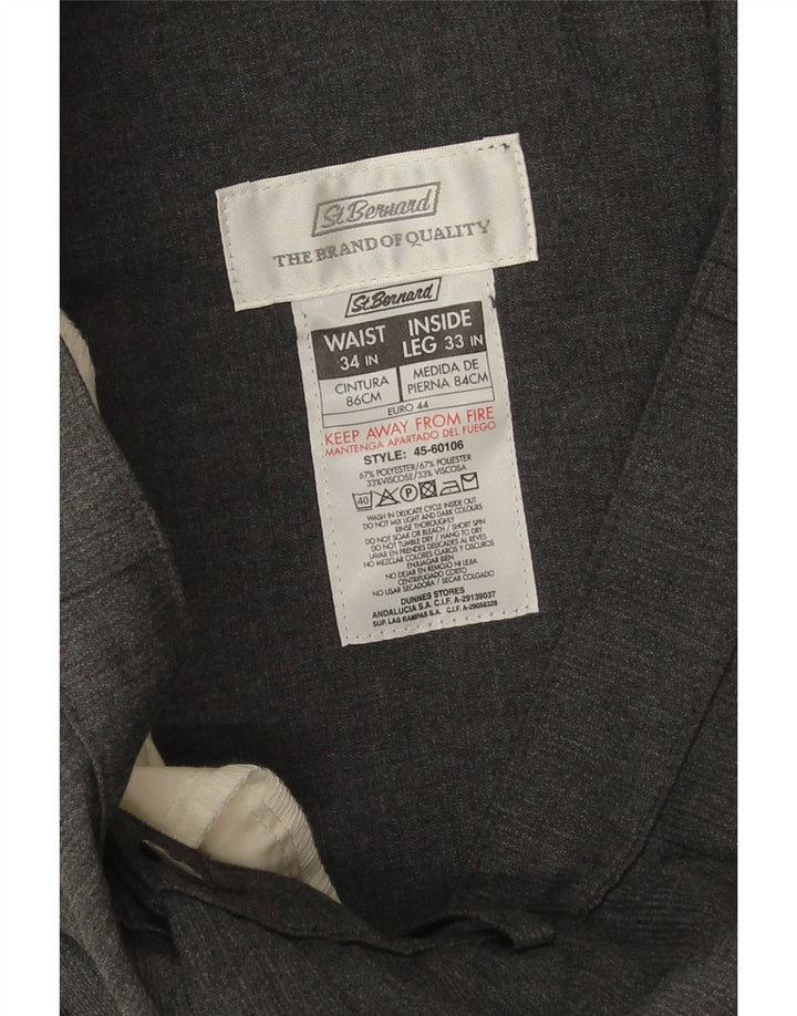 Мужские прямые костюмные брюки St. Bernard W34 L32 серые из полиэстера