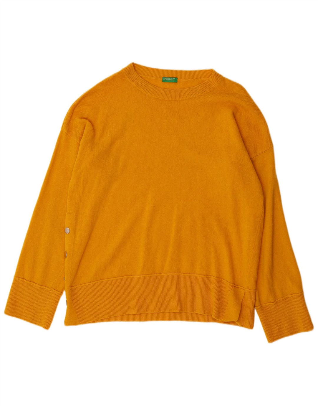 Женский свободный джемпер с круглым вырезом BENETTON, размер UK 10, маленький, желтый, шерсть