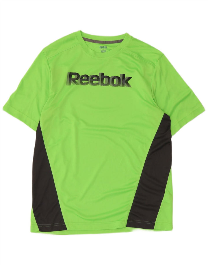 Мужская футболка Reebok с рисунком, средний зеленый цвет, полиэстер с цветными блоками