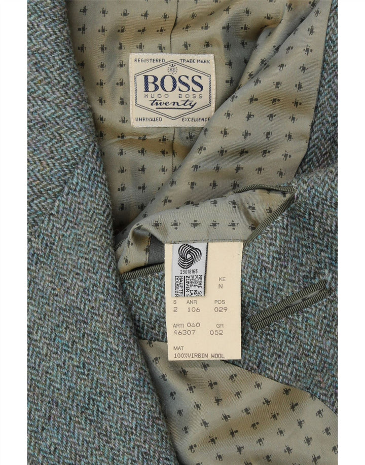 Мужской пиджак на 2 пуговицах HUGO BOSS IT 52 XL, синий, с рисунком «елочка», новая шерсть