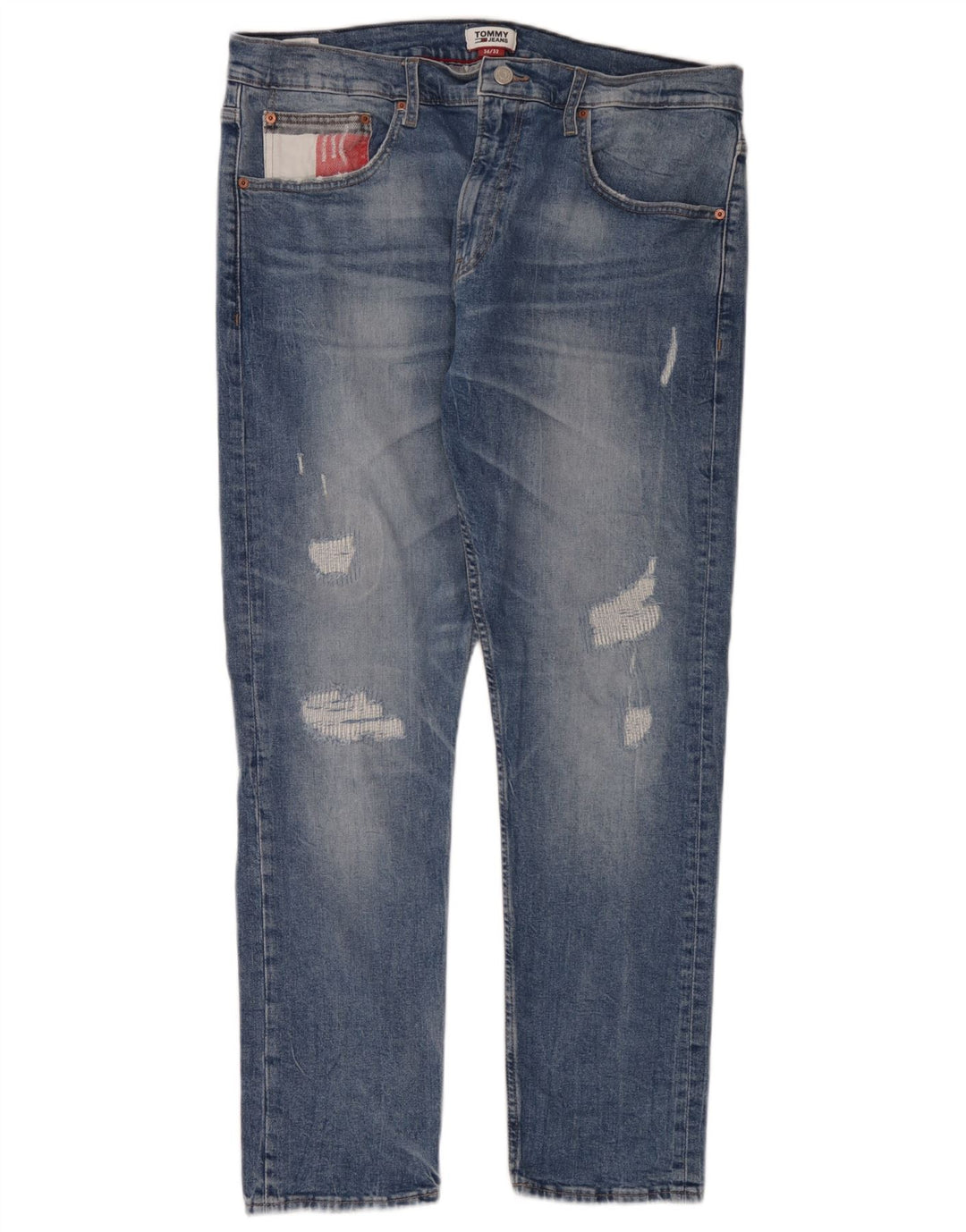 Мужские потертые узкие джинсы Tommy Hilfiger W36 L32, синий хлопок