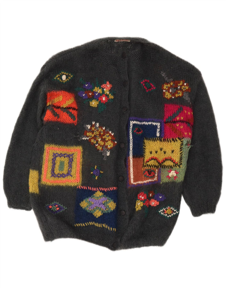 Винтажный женский кардиган с графическим рисунком, Великобритания, 18 XL, серый пэчворк