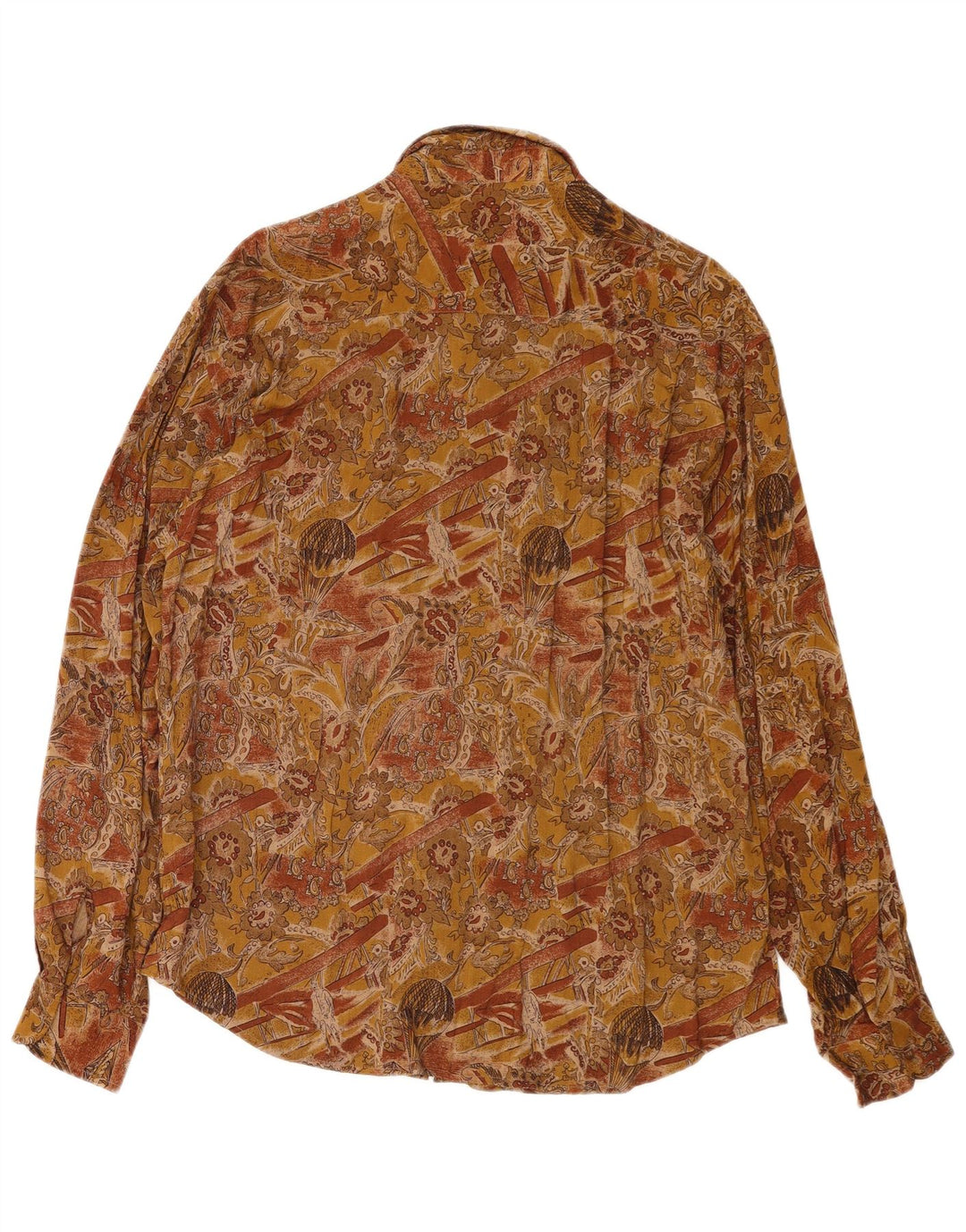 Винтажная мужская рубашка с рисунком XL, коричневая вискоза