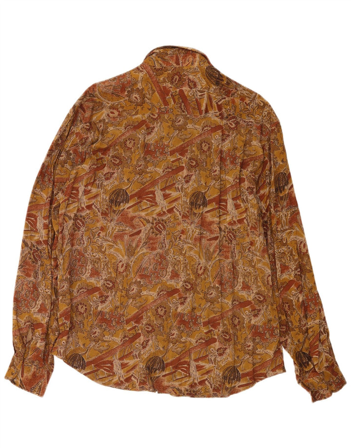 Винтажная мужская рубашка с рисунком XL, коричневая вискоза