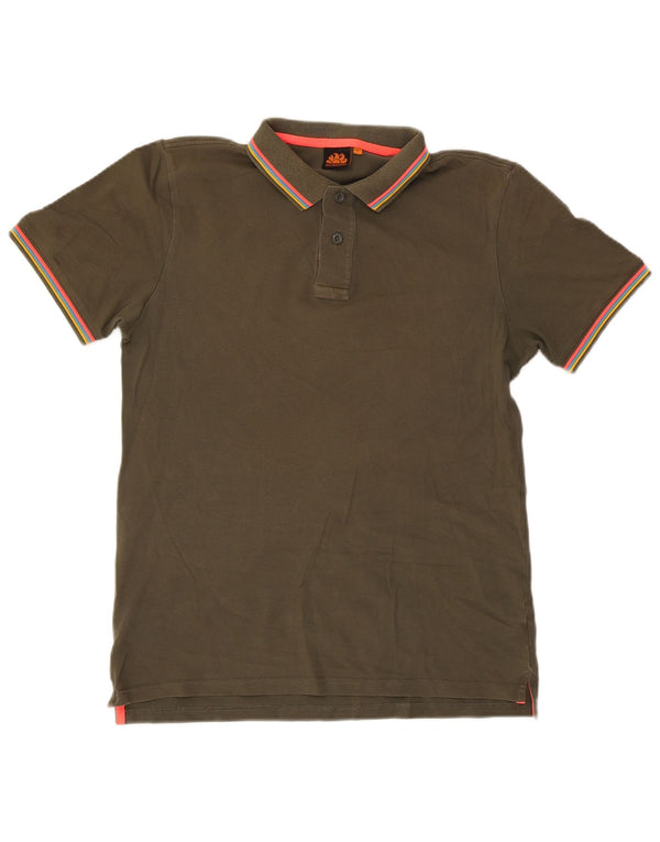 Sundek Mens Polo Shirt Large Khaki Striped Cotton