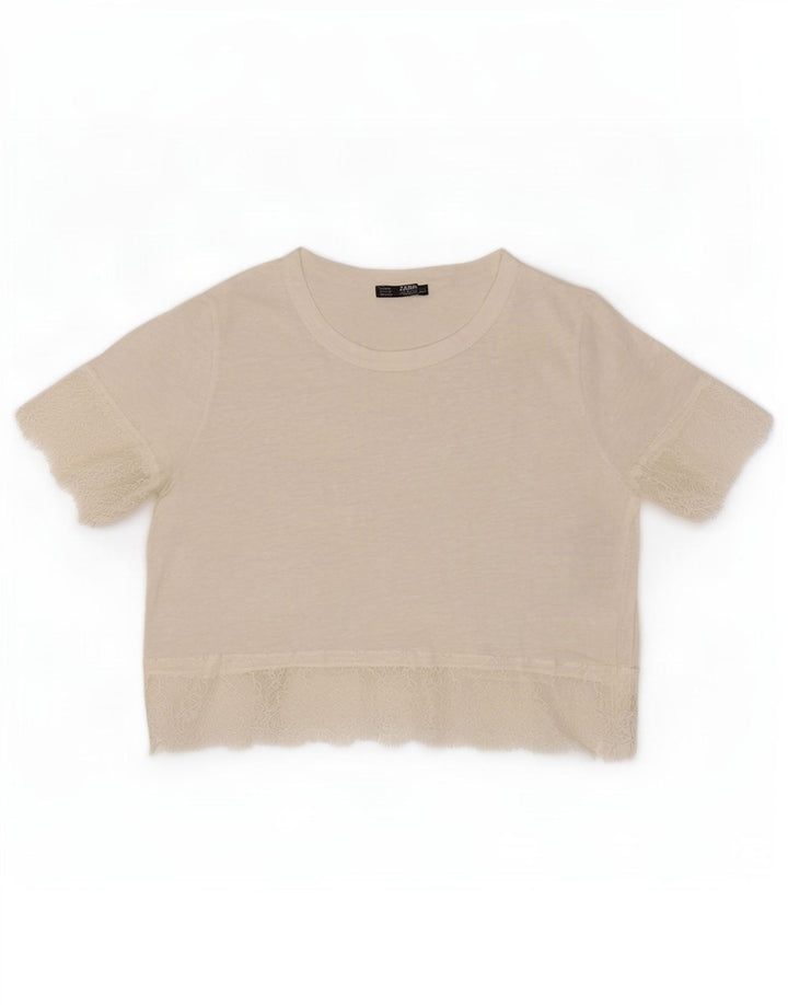 Женская укороченная блузка Zara UK 12, средний белый лен