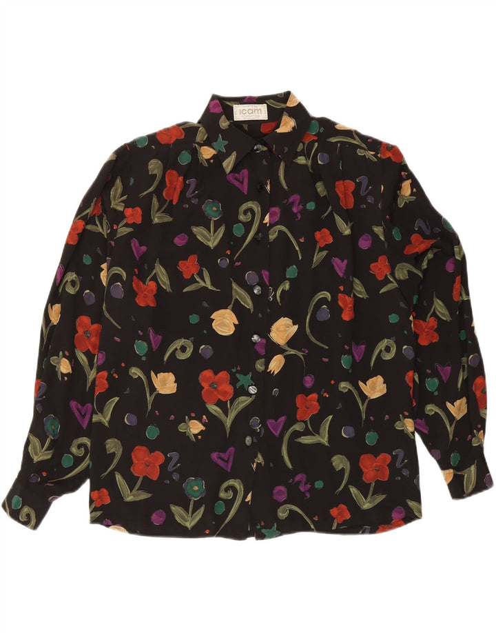ICAM Женская блузка-рубашка IT 46, большая, черная, с цветочным принтом, ацетат