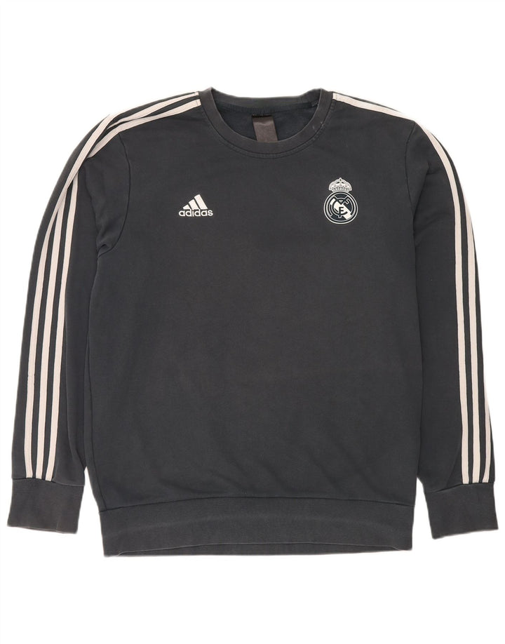 Мужской свитер Adidas Real Madrid, большой серый хлопковый джемпер