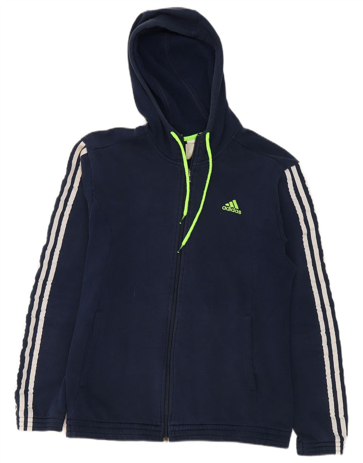 Мужской свитер с капюшоном на молнии Adidas среднего размера, темно-синий, хлопок